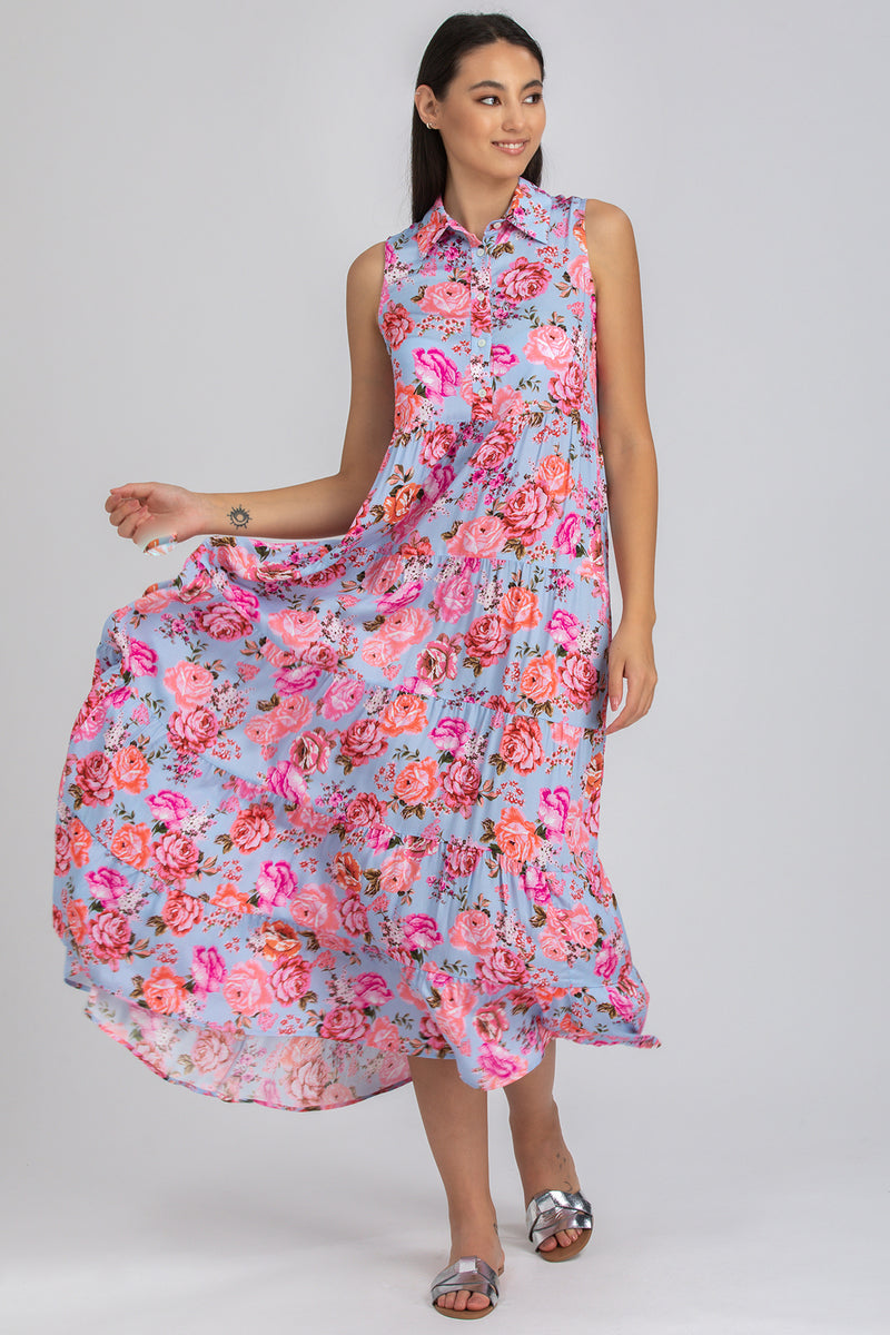 CLARA QB38 | Maxi Abito Smanicato con Stampa