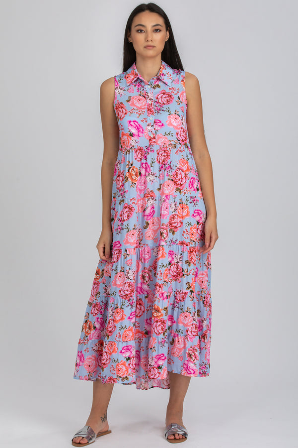 CLARA QB38 | Maxi Abito Smanicato con Stampa