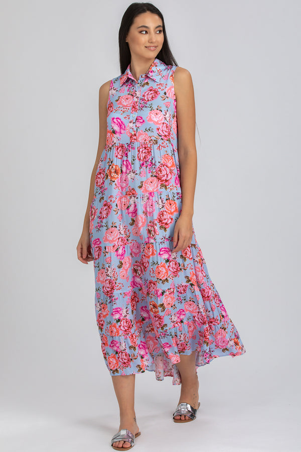 CLARA QB38 | Maxi Abito Smanicato con Stampa