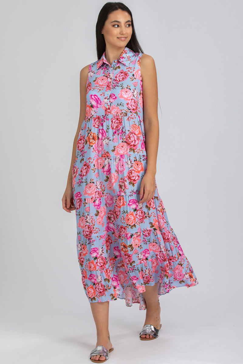 CLARA QB38 | Maxi Abito Smanicato con Stampa