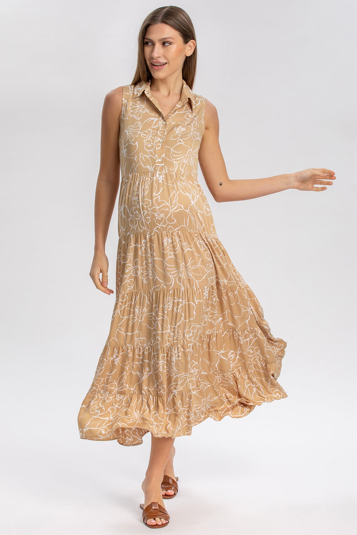 CLARA QD51 | Sleeveless Printed Maxi Maternity Dress