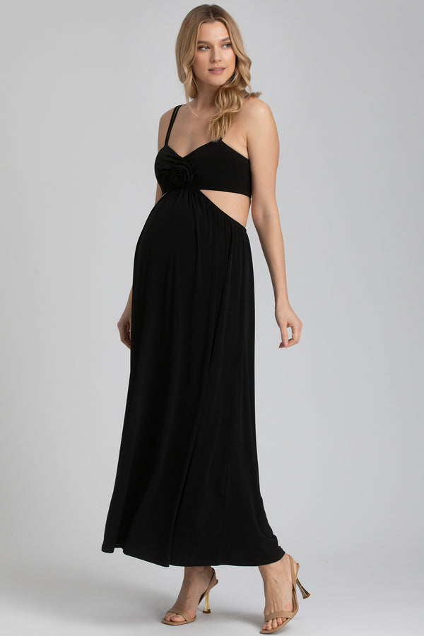 SELENA | Black Maternity Evening Dress with Cut-Out