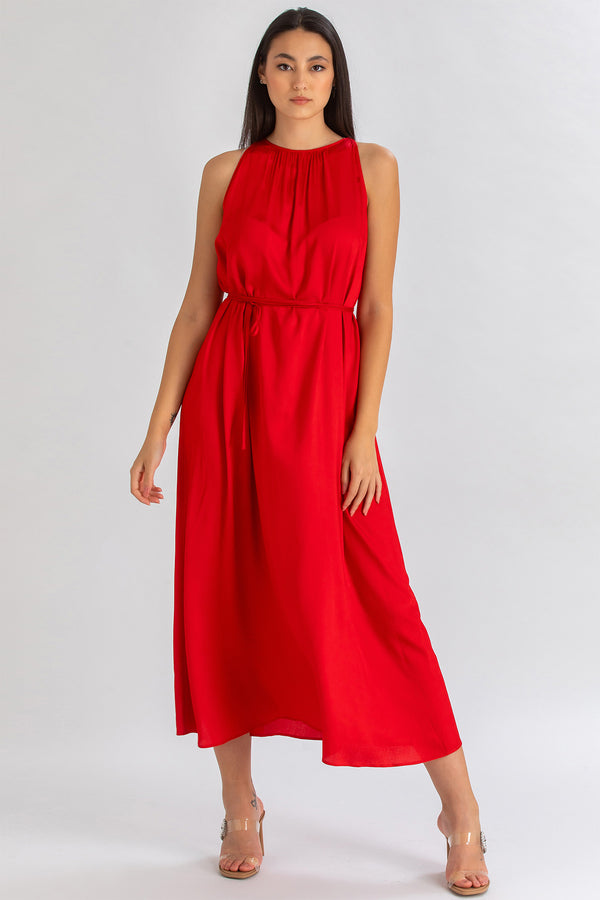 CLARISSA | Maxi Abito Rosso con Cintura Rimovibile