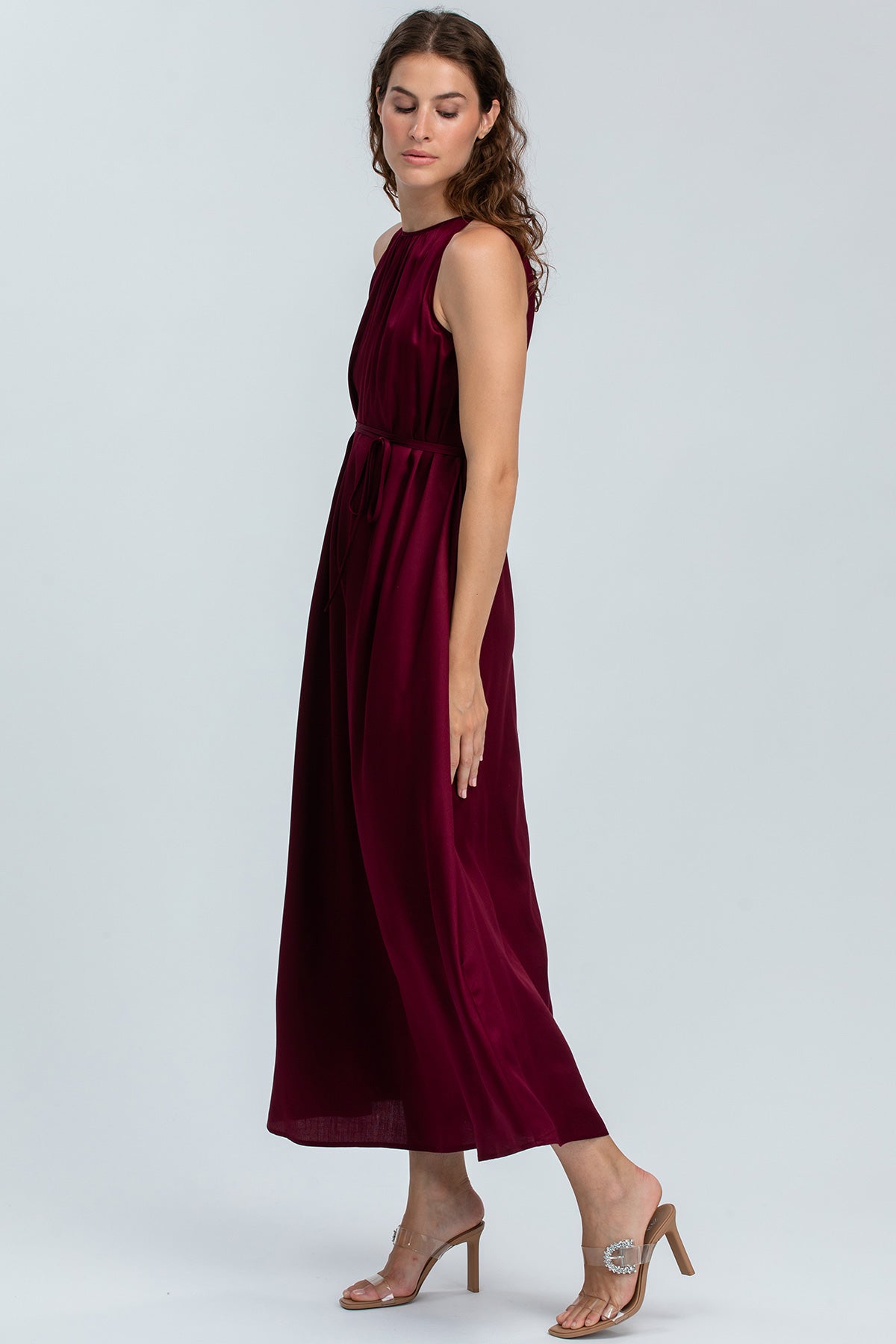 CLARISSA | Ruby Wine Maxi Dress with Removable Belt