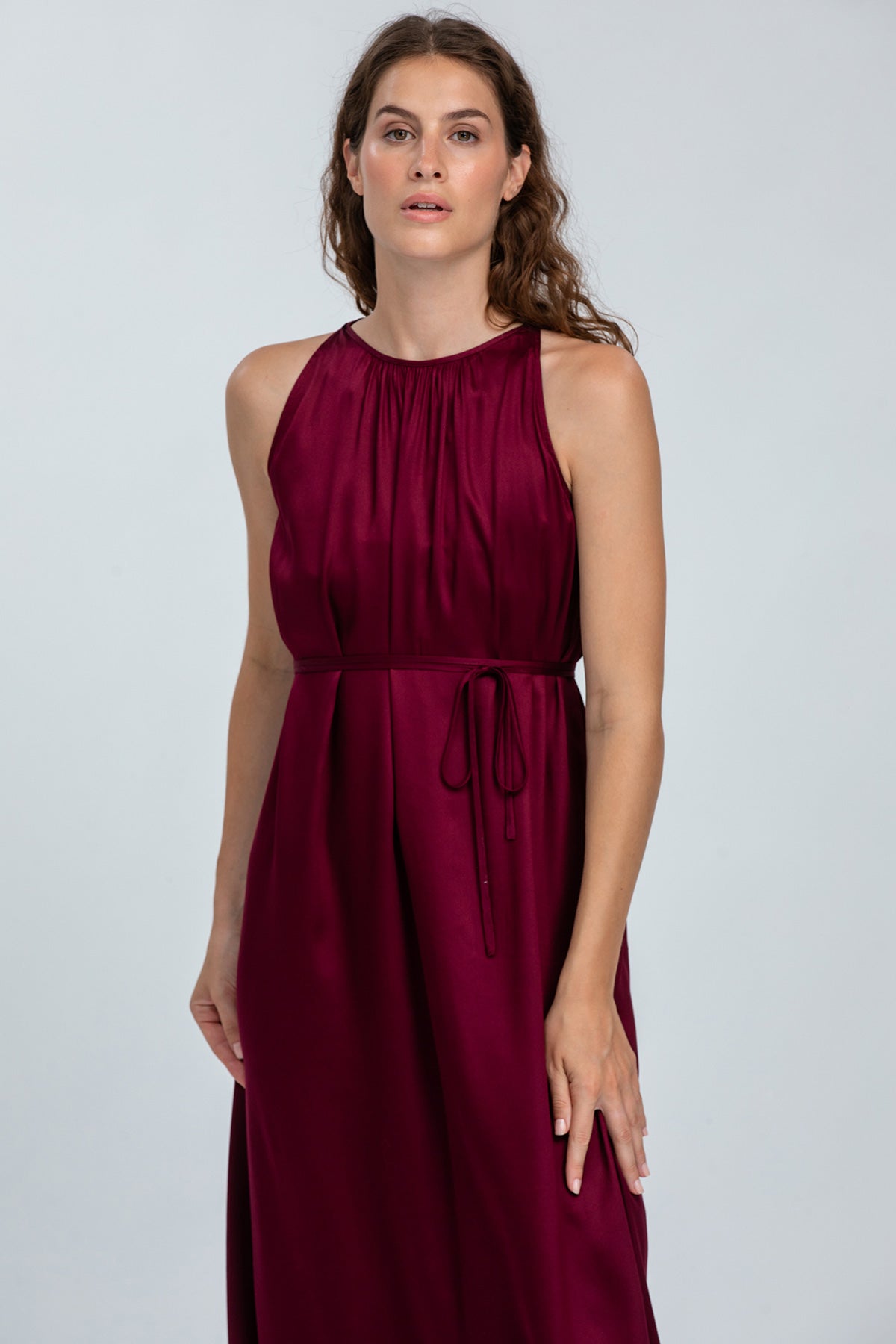 CLARISSA | Ruby Wine Maxi Dress with Removable Belt