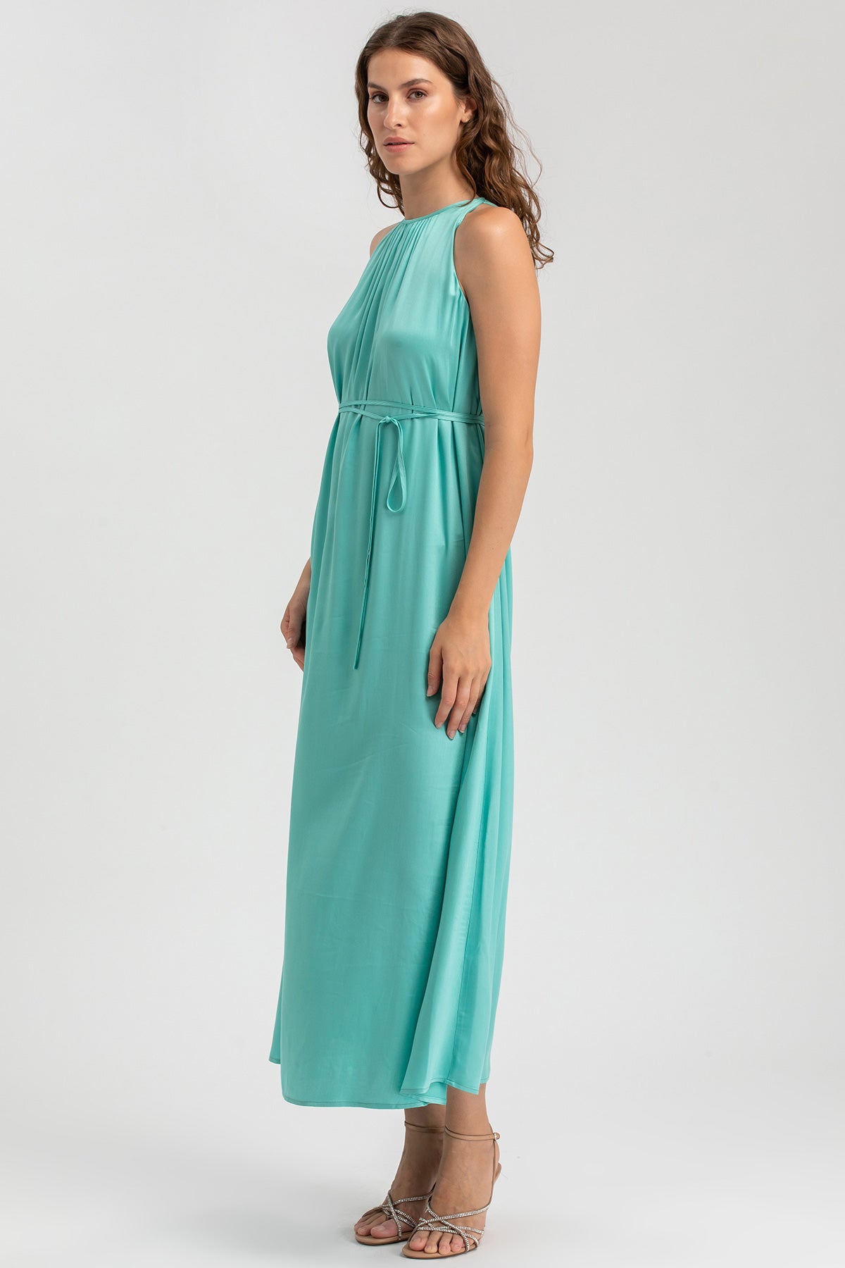 CLARISSA | Aqua Green Maxi Dress with Removable Belt