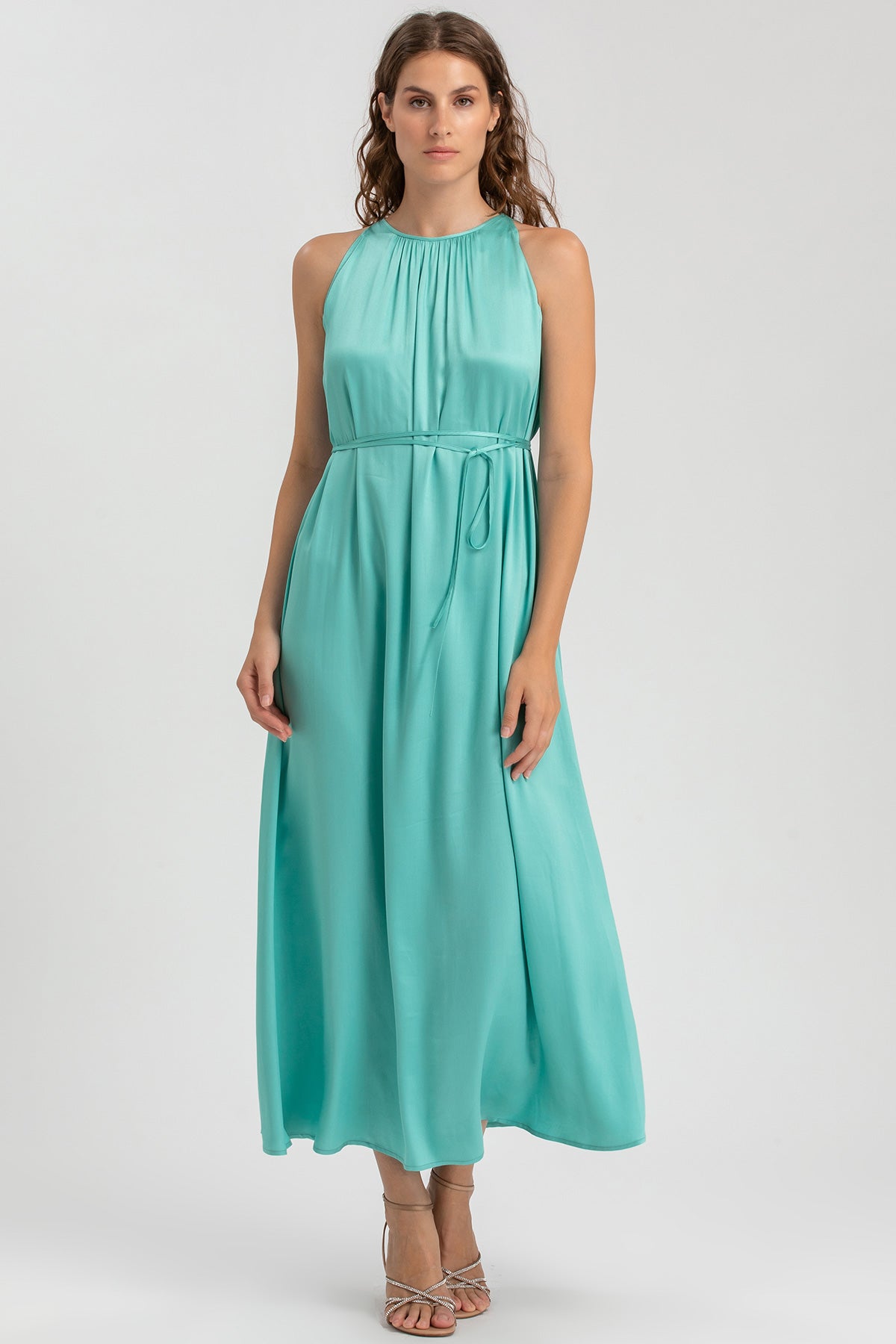 CLARISSA | Aqua Green Maxi Dress with Removable Belt