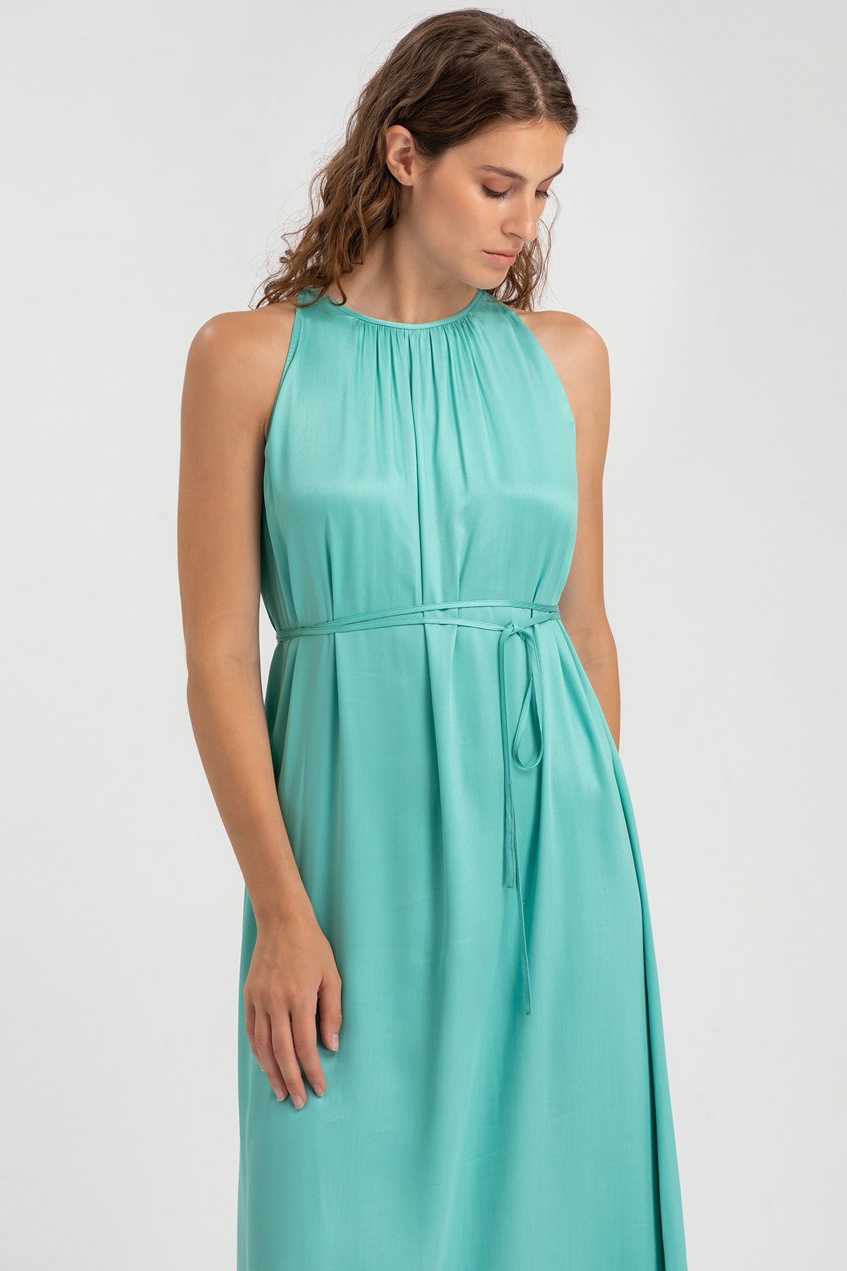 CLARISSA | Aqua Green Maxi Dress with Removable Belt