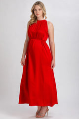 CLARISSA | Red Maternity Maxi Dress with Removable Belt