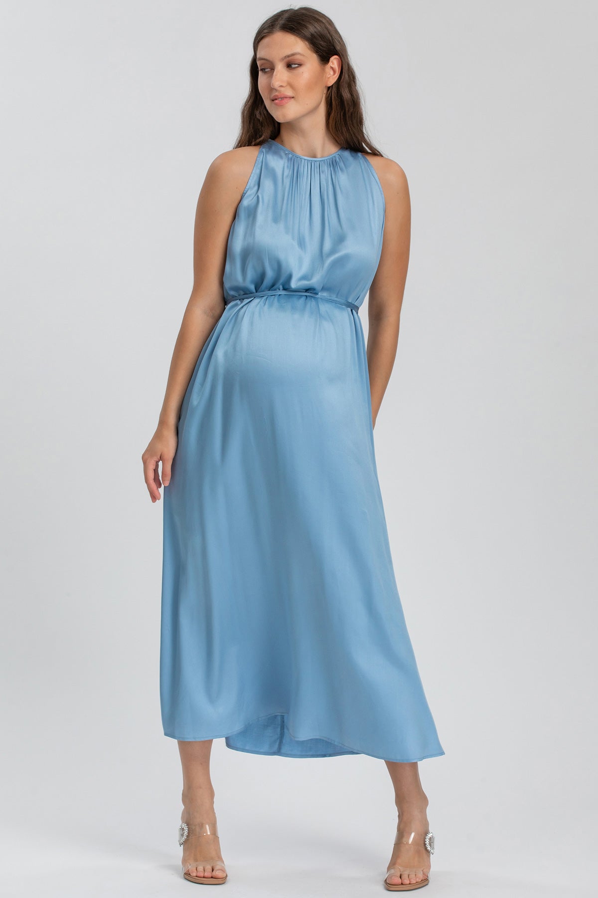 CLARISSA | Maxi Abito Premaman Azzurro con Cintura Rimovibile