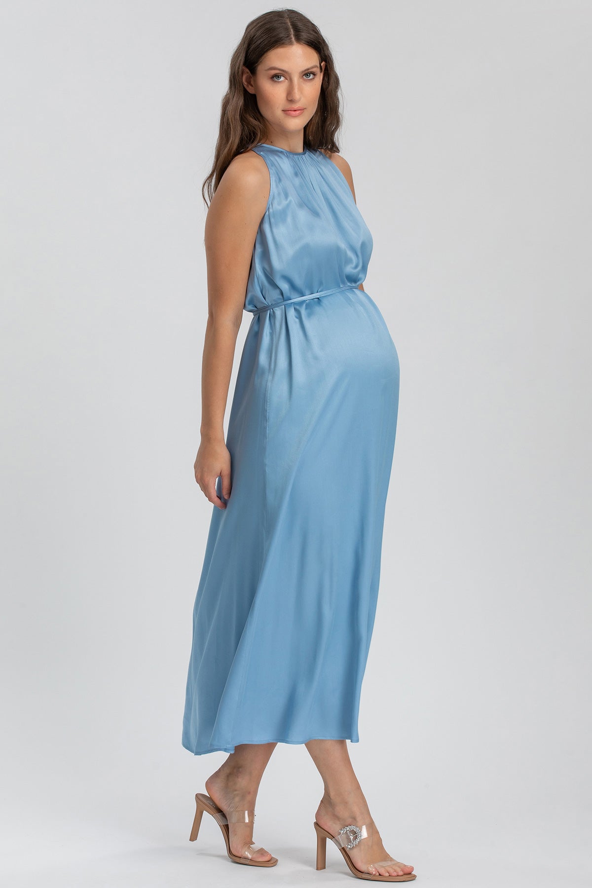 CLARISSA | Maxi Abito Premaman Azzurro Cielo con Cintura Rimovibile