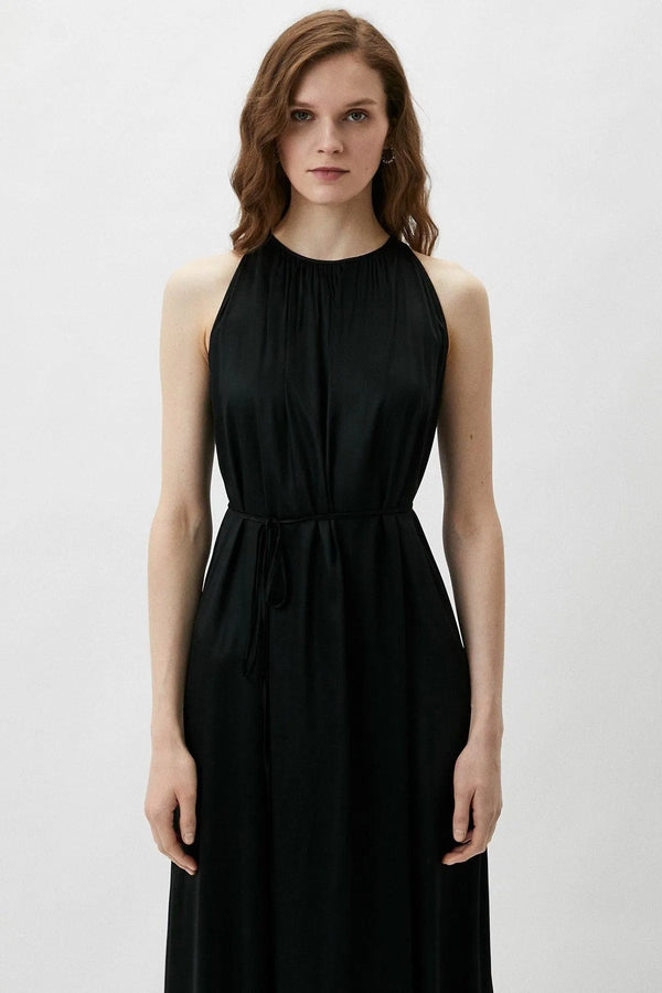 CLARISSA | Black Maxi Dress with Removable Belt