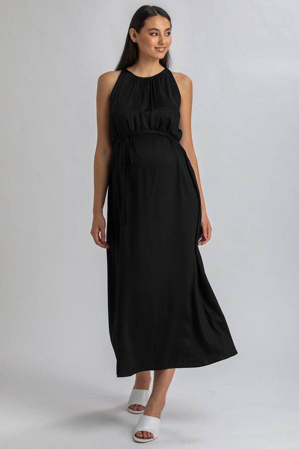 CLARISSA | Maxi Abito Premaman Nero con Cintura Rimovibile