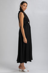 CLARISSA | Black Maxi Maternity Dress with Removable Belt