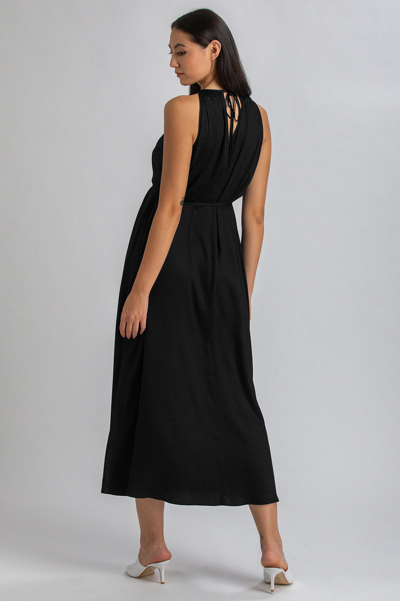 CLARISSA | Black Maxi Maternity Dress with Removable Belt