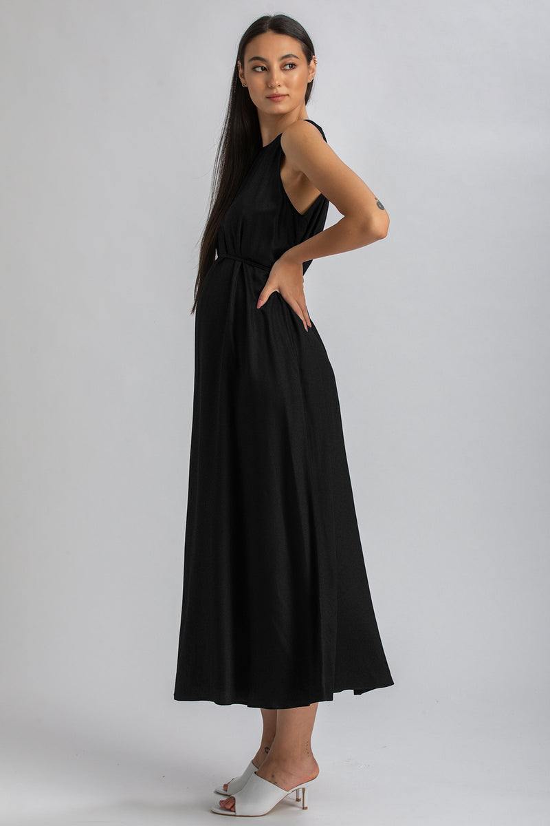 CLARISSA | Black Maxi Maternity Dress with Removable Belt