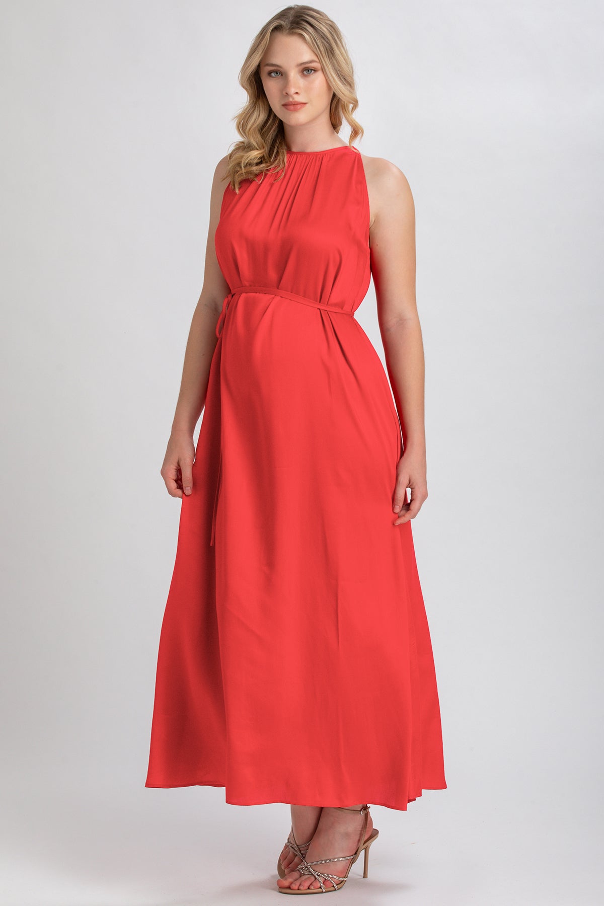 CLARISSA | Maxi Abito Premaman Corallo con Cintura Rimovibile