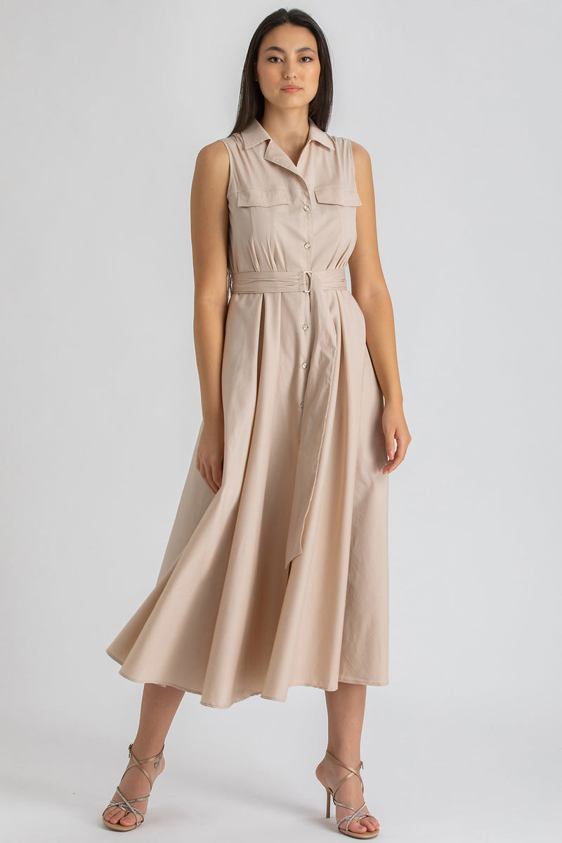 MAPLE | Maxi Abito Smanicato in Cotone Tecno Beige