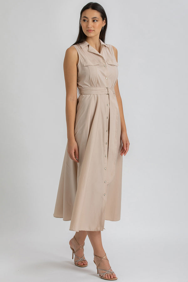 MAPLE | Maxi Abito Smanicato in Cotone Tecno Beige