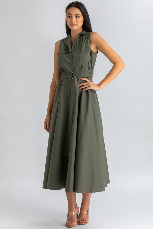 MAPLE | Maxi Abito Smanicato in Cotone Tecnico Verde