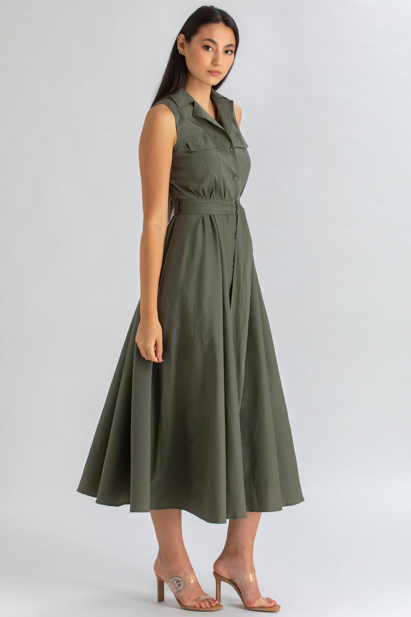 MAPLE | Maxi Abito Smanicato in Cotone Tecnico Verde