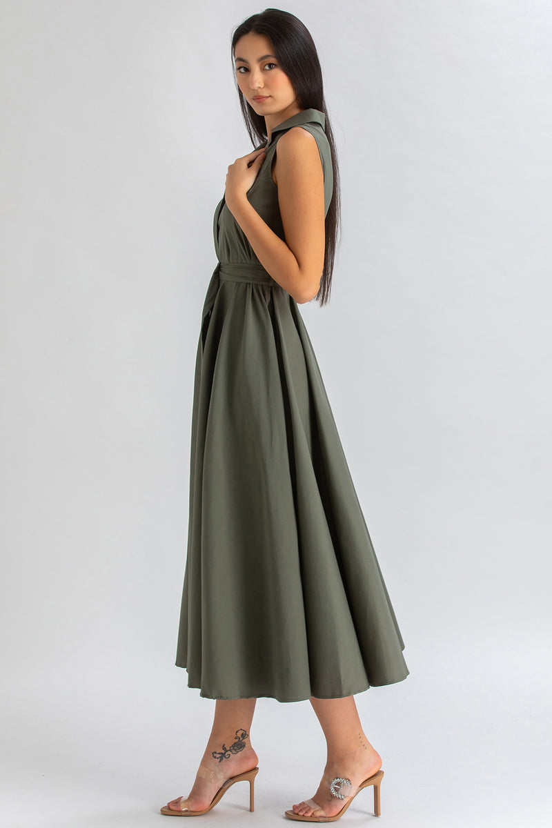 MAPLE | Maxi Abito Smanicato in Cotone Tecnico Verde