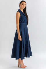 MAPLE | Sleeveless Maxi Dress in Dark Blue Denim Effect Cotton