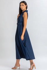 MAPLE | Sleeveless Maxi Dress in Dark Blue Denim Effect Cotton