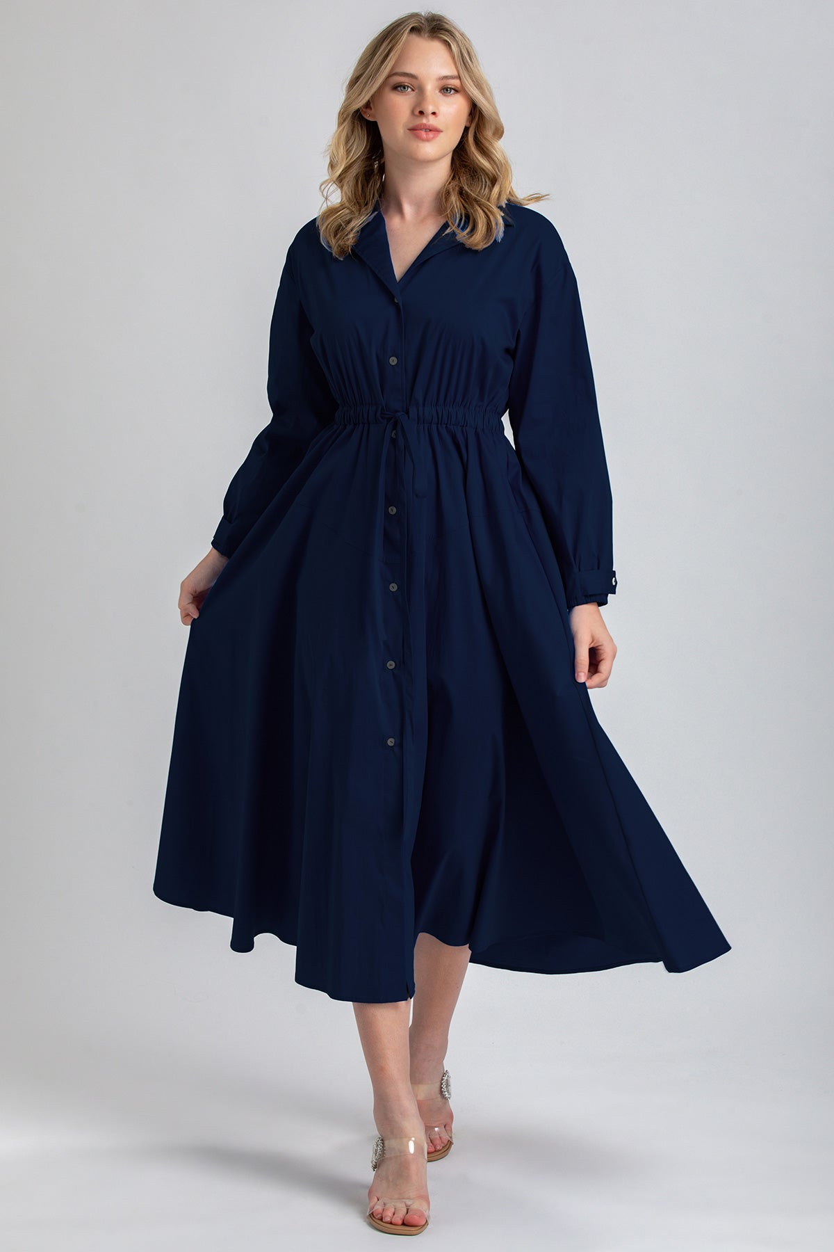 Navy Blue Maxi Shirt Dress