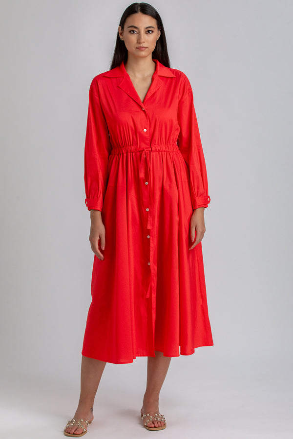 ALTHEA | Maxi Abito a Camicia Rosso