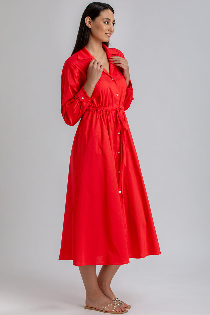 ALTHEA | Red Maxi Shirt Dress
