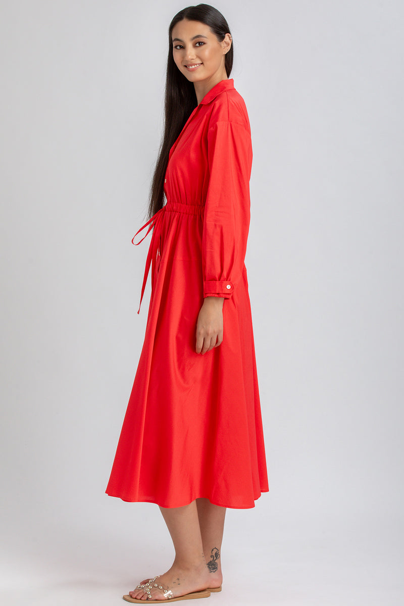 ALTHEA | Red Maxi Shirt Dress