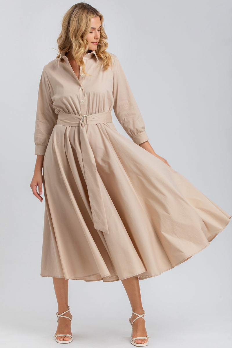 DAISY | Maxi Beige Shirt Dress 