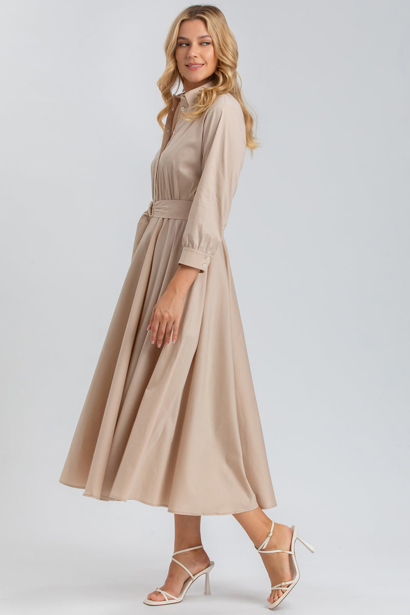 DAISY | Maxi Beige Shirt Dress 