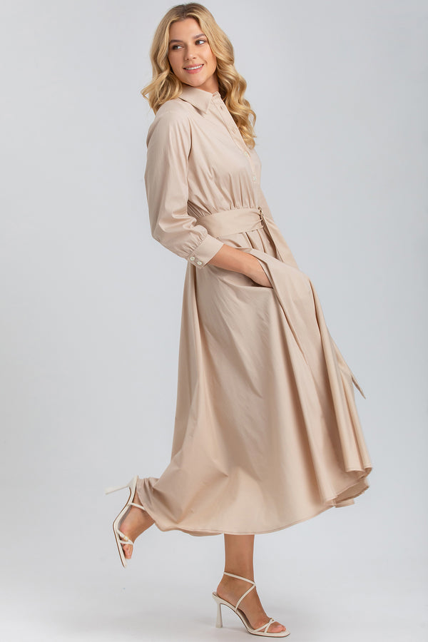 DAISY | Maxi Beige Shirt Dress 