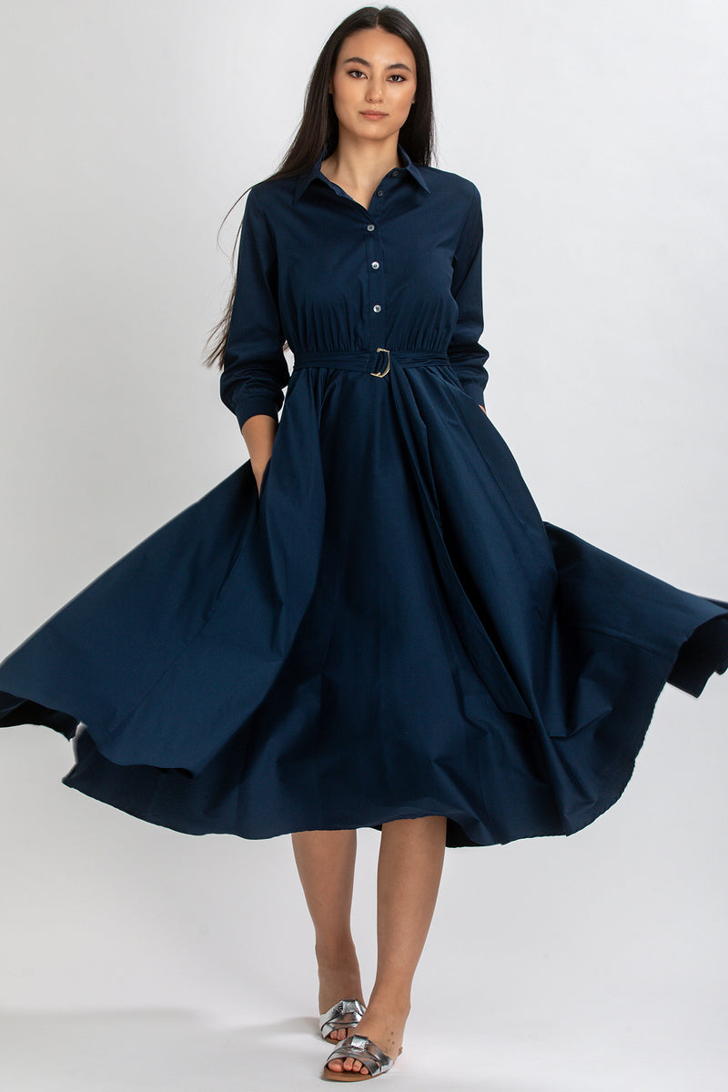 DAISY | Maxi Abito a Camicia Blu Scuro