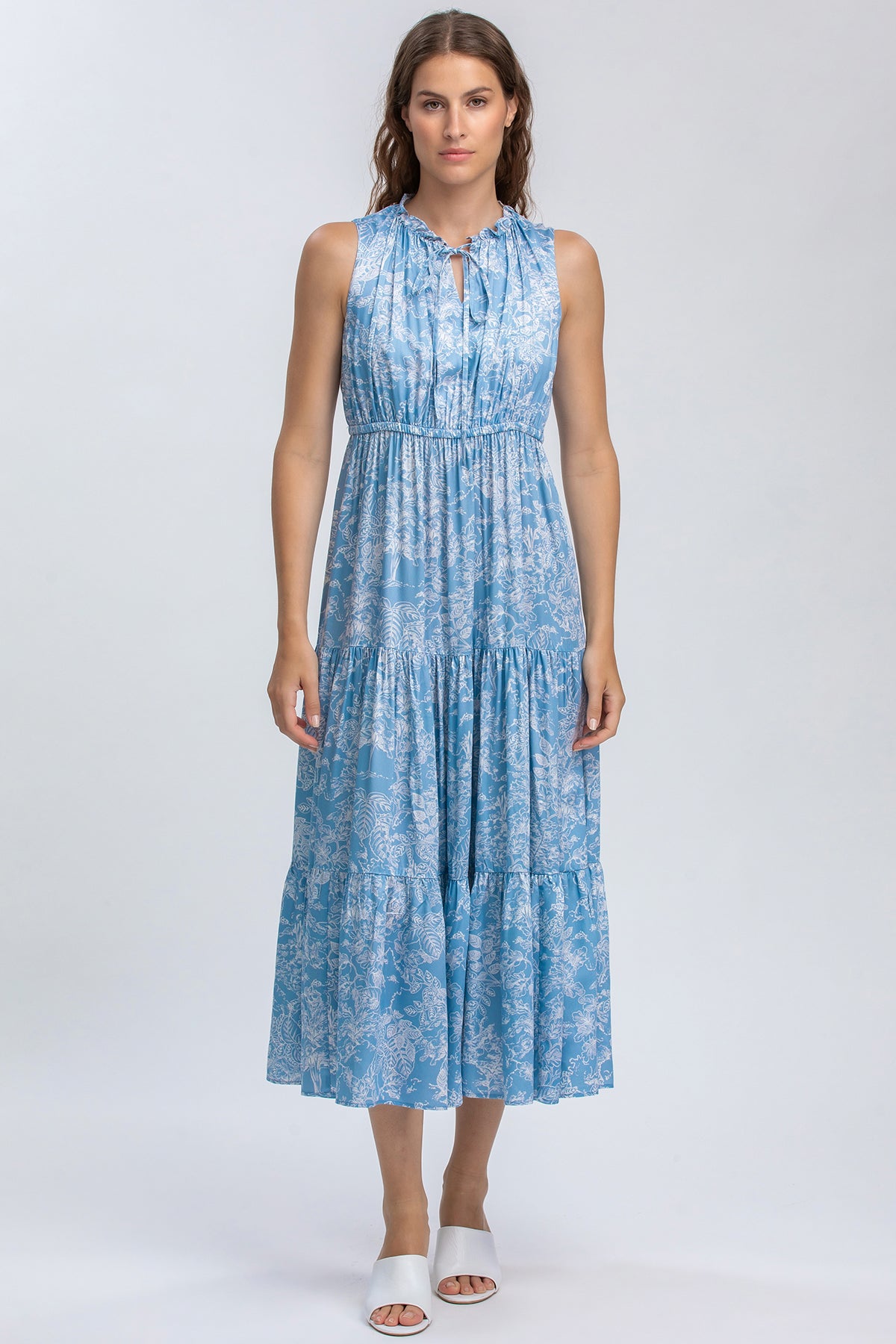 ROSE QD31 | Maxi Abito Stampato con Balze