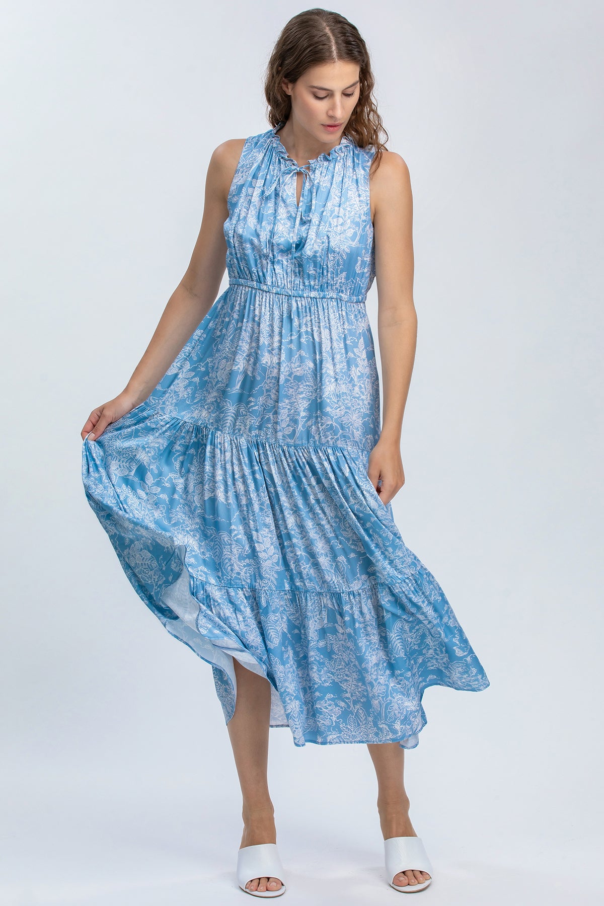 ROSE QD31 | Maxi Printed Dress with Ruffles