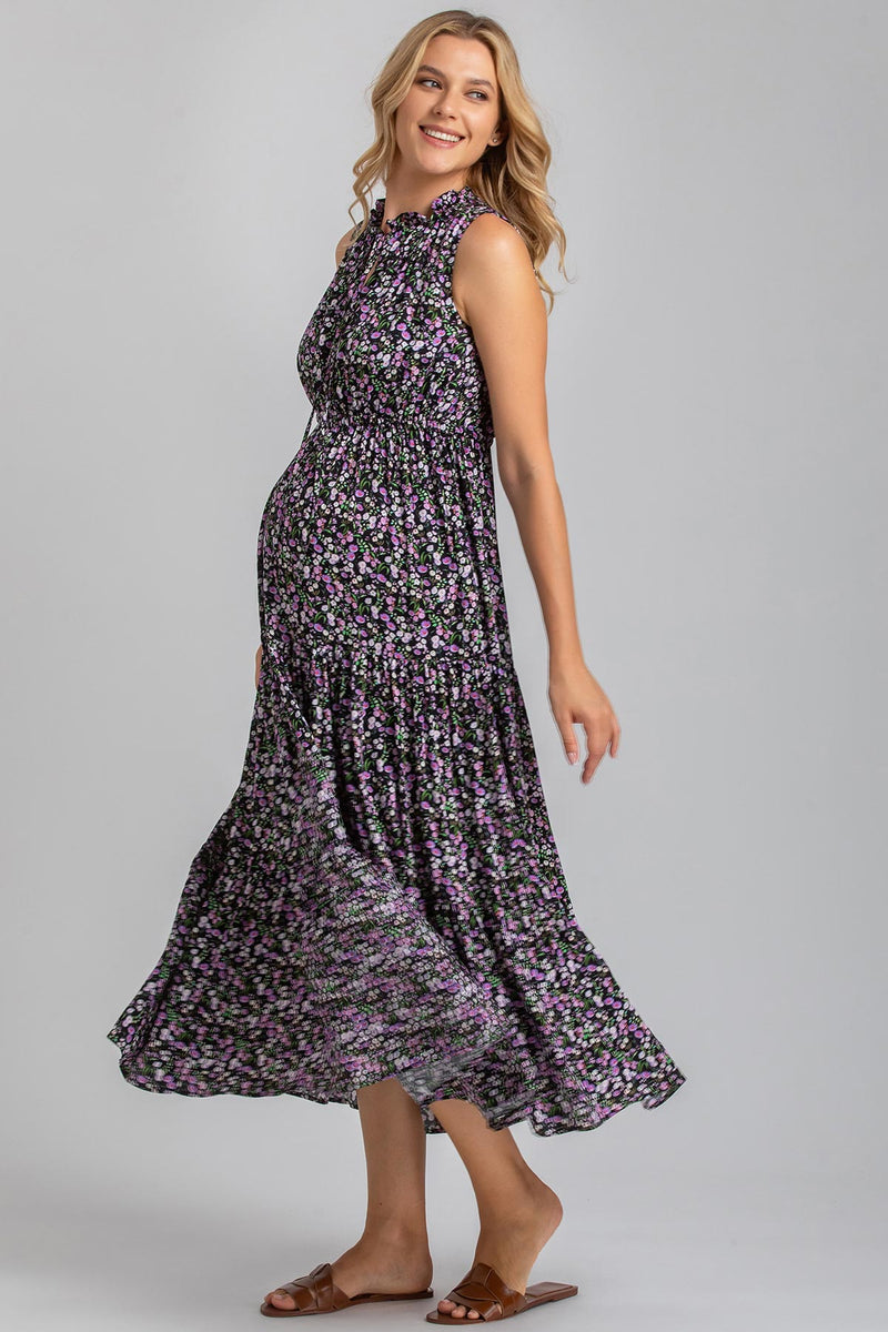 ROSE QB50 | Maternity Printed Dress with Ruffles