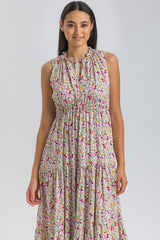 ROSE QA50 | Maxi Printed Dress with Ruffles