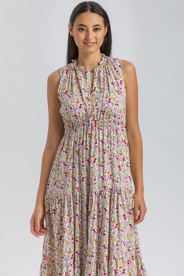ROSE QA50 | Maxi Printed Dress with Ruffles