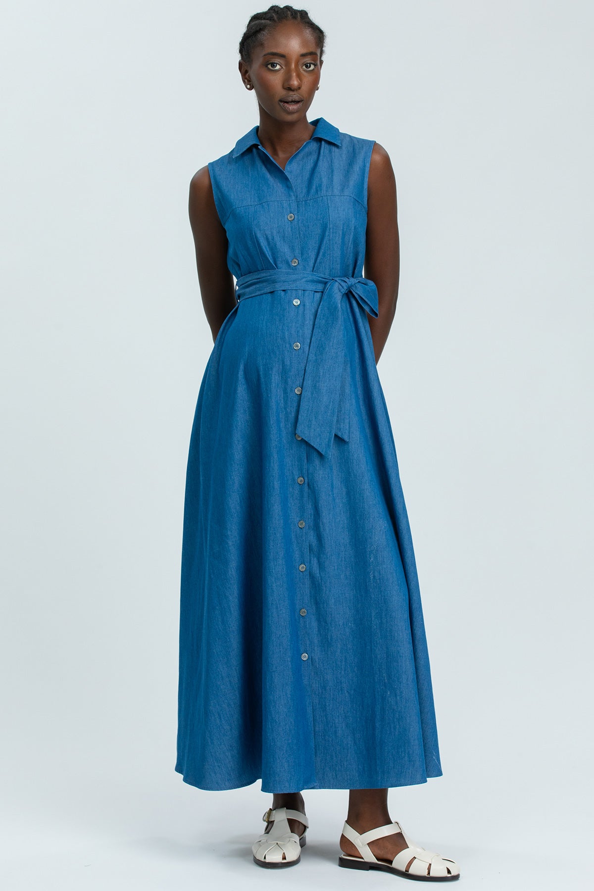 ALBA | Maxi Abito Premaman Smanicato in Cotone Tecnico Blu Denim