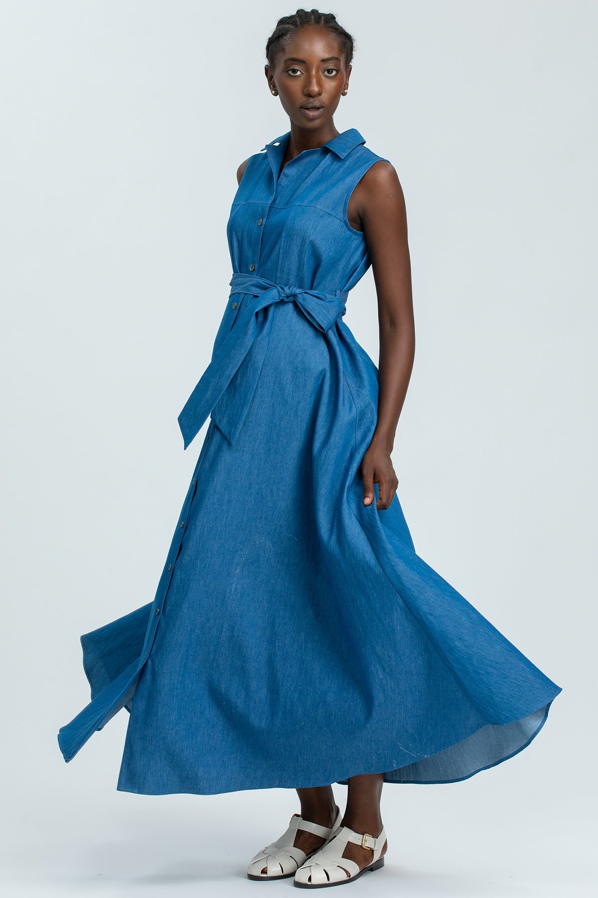 ALBA | Maxi Abito Premaman Smanicato in Cotone Tecnico Blu Denim