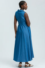 ALBA | Maxi Abito Premaman Smanicato in Cotone Tecnico Blu Denim