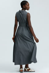 ALBA | Maxi Abito Premaman Smanicato in Cotone Tecnico Grigio Denim