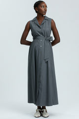 ALBA | Maxi Abito Premaman Smanicato in Cotone Tecnico Grigio Denim