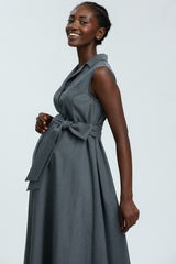 ALBA | Maxi Abito Premaman Smanicato in Cotone Tecnico Grigio Denim