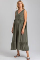 WATERLILY | Maxi Abito Premaman Verde con Scollo a V