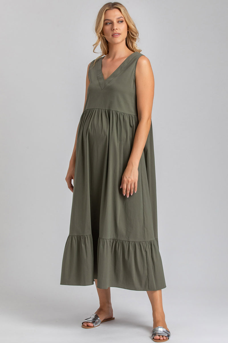 WATERLILY | Maxi Abito Premaman Verde con Scollo a V