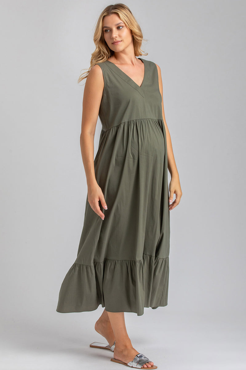 WATERLILY | Maxi Abito Premaman Verde con Scollo a V